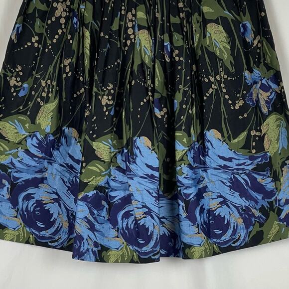 LOFT Navy Blue Green Gold Floral Pleated Boho Chic Full Skirt NWOT Size 4P - Picture 6 of 10